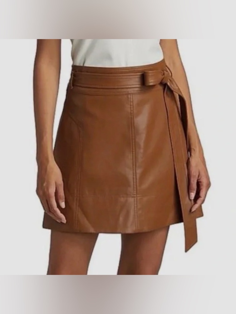 Tanya Taylor Brown Mini Leather Skirt